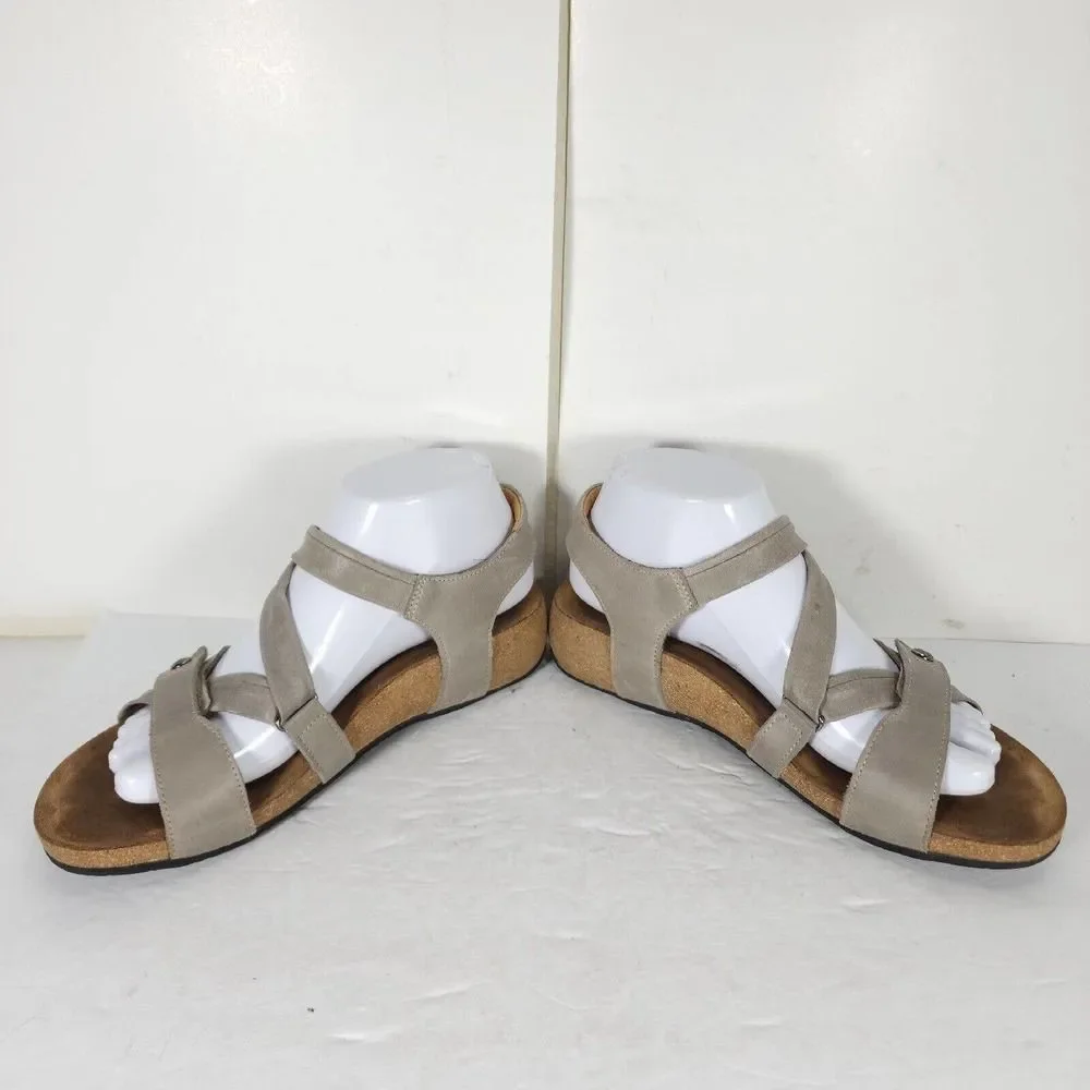 Taos Women’s Trulie US8-8,5 Taupe Leather Woven Wedge CrissCros Strappy Sandal_5